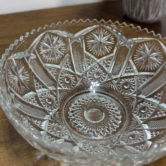 Vintage Cut Glass Bowl Imperial Star and File Pattern No. 612 Sawtooth Edge - Picture 5 of 6